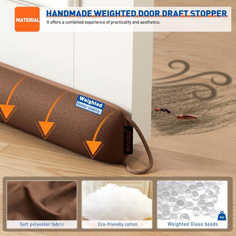 MAGZO Door Draft Stopper, 32 Inch Under Door Draft Blocker Noise Stopper, Weighted Wind Blocker Draft Guard for Bottom of Door, Brown - Image 3